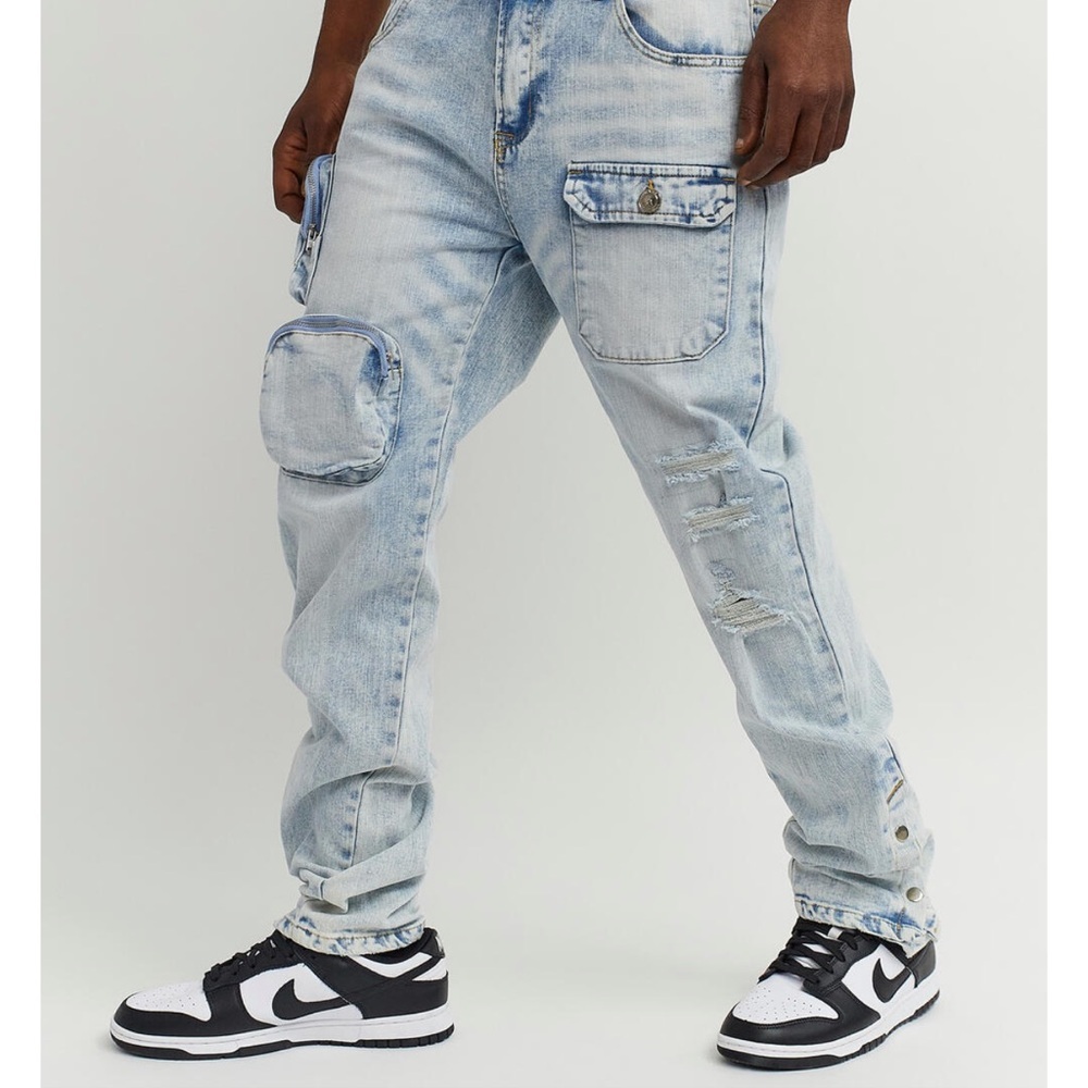 Reason Light Blue Denim Pocket Style Mens Jeans - Picture 2 of 3